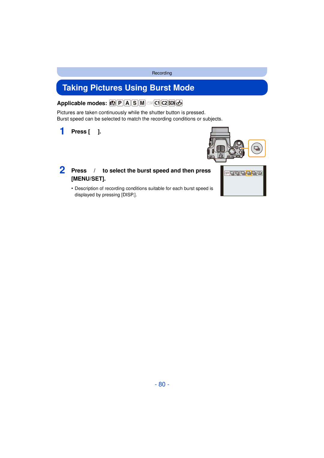 Panasonic DMC-FZ60K, DMC-FZ200K owner manual Taking Pictures Using Burst Mode 