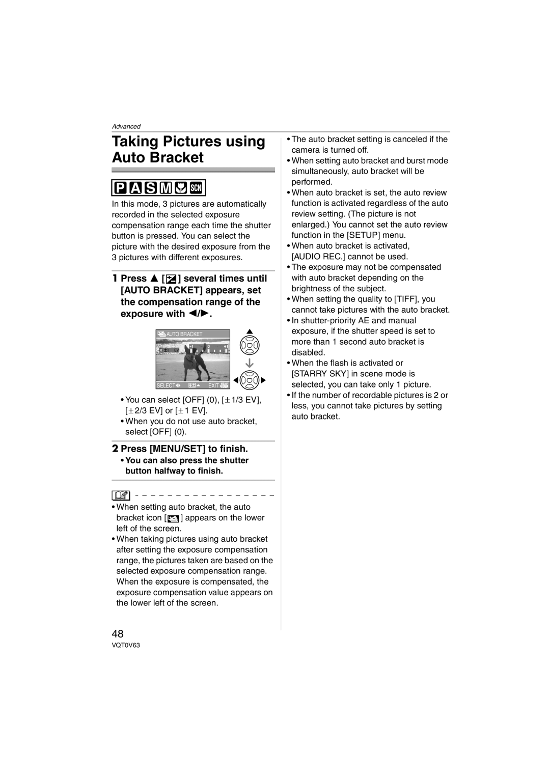 Panasonic DMC-FZ7, DMCFZ7S, DMCFZ7K operating instructions Taking Pictures using Auto Bracket 