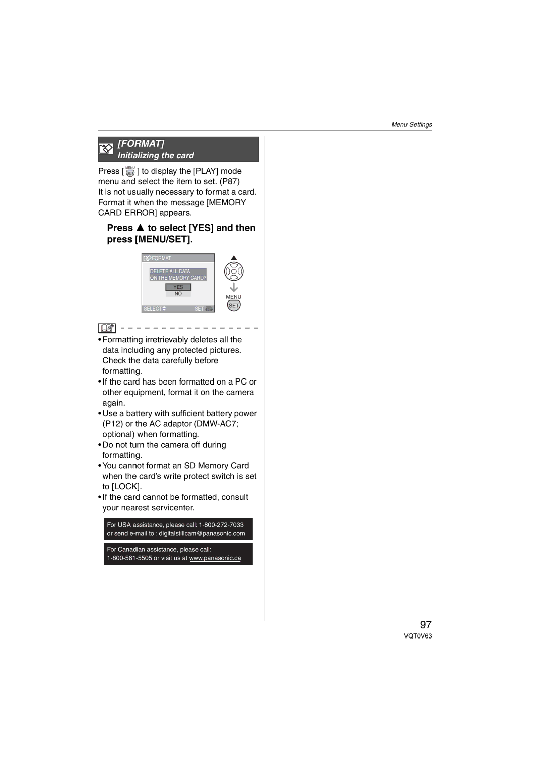 Panasonic DMCFZ7S, DMC-FZ7, DMCFZ7K operating instructions Format, Initializing the card 