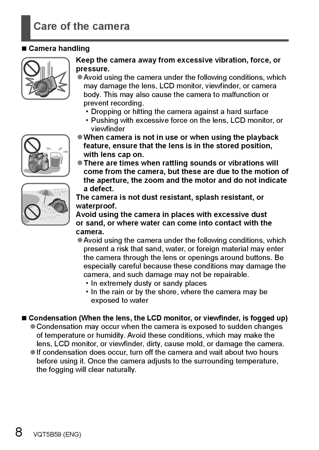 Panasonic DMC-FZ70, DMCFZ70K owner manual Care of the camera 