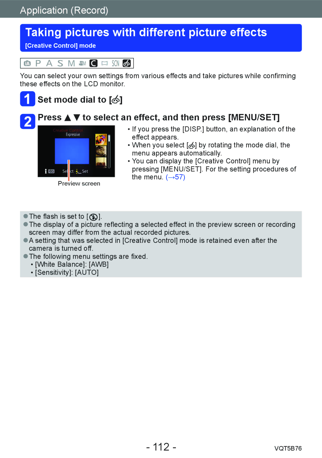 Panasonic DMC-FZ70 owner manual Taking pictures with different picture effects, 112 