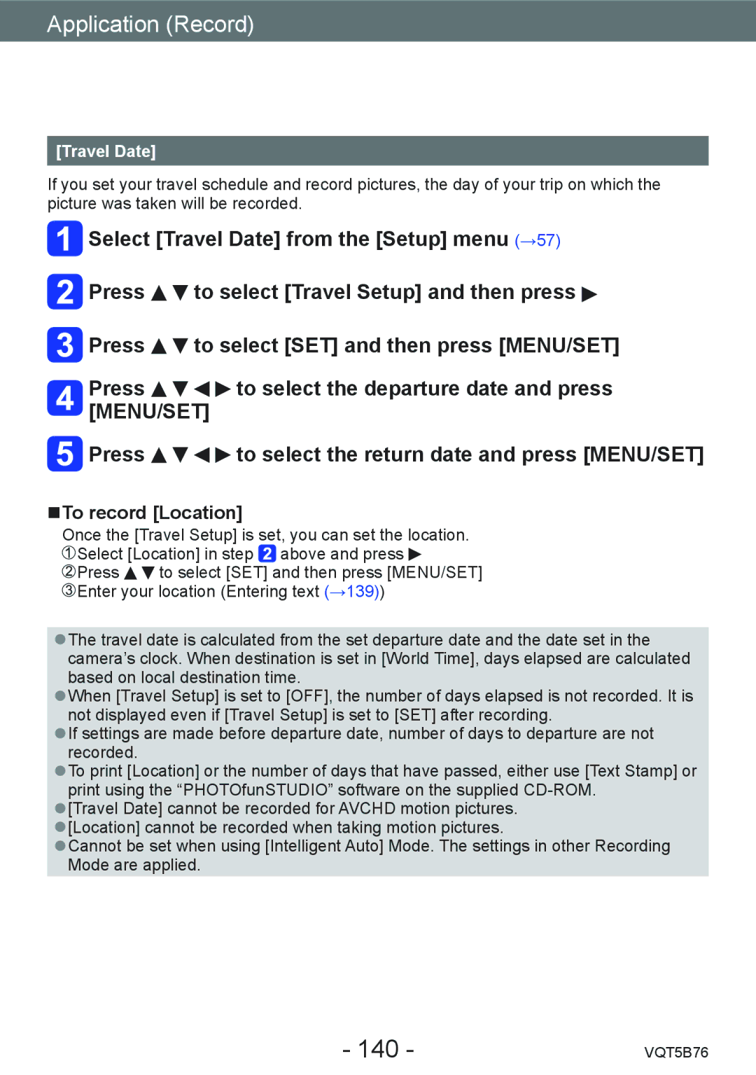 Panasonic DMC-FZ70 owner manual Useful features for travel, 140, To record Location 