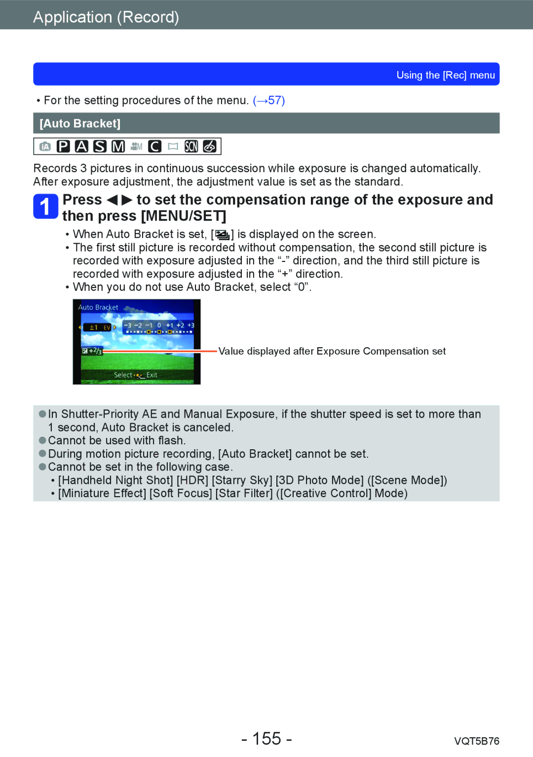 Panasonic DMC-FZ70 owner manual 155, Auto Bracket 