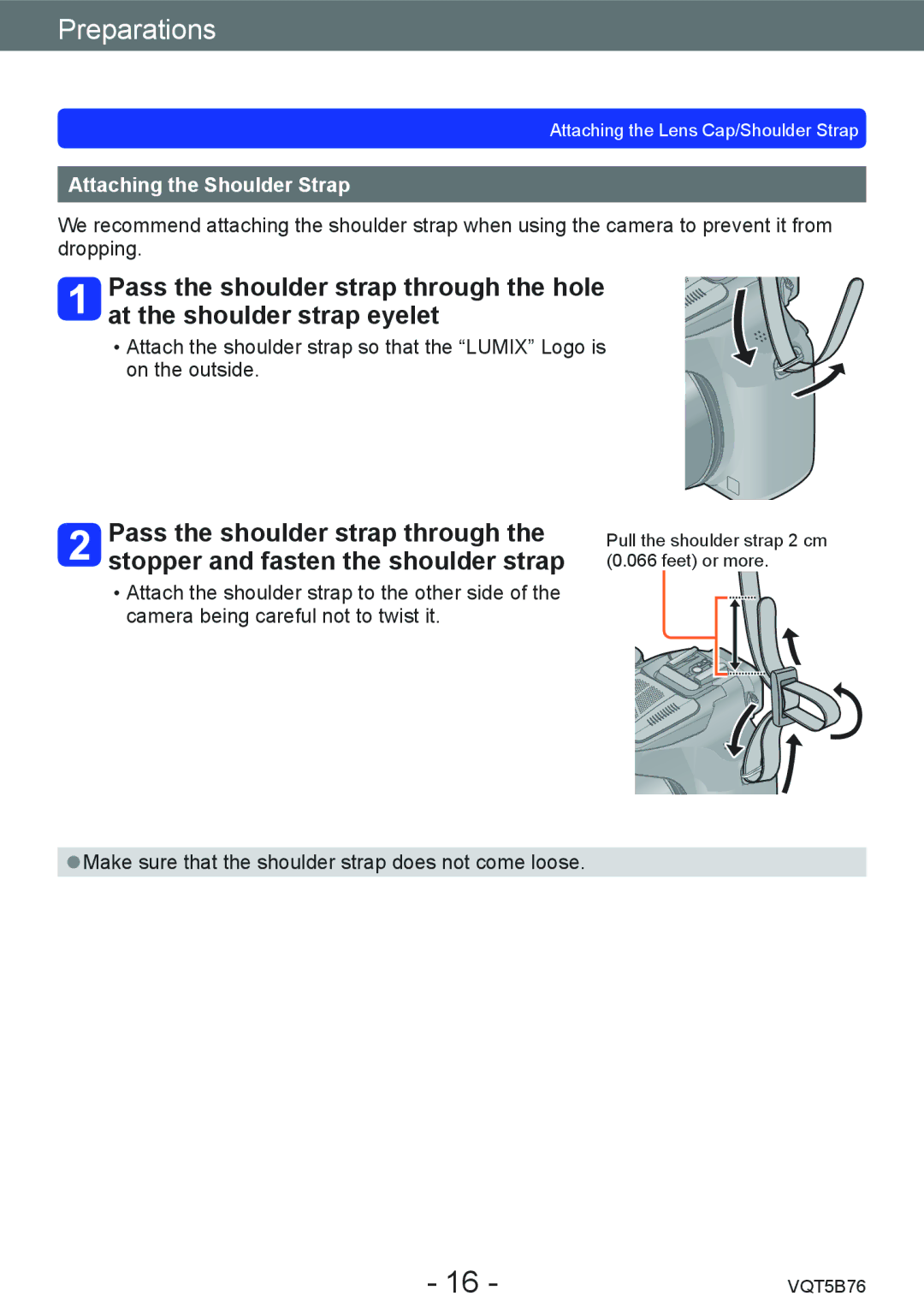 Panasonic DMC-FZ70 owner manual Attaching the Shoulder Strap 