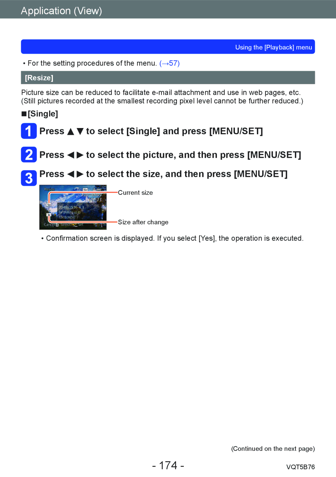 Panasonic DMC-FZ70 owner manual 174, Single, Resize 