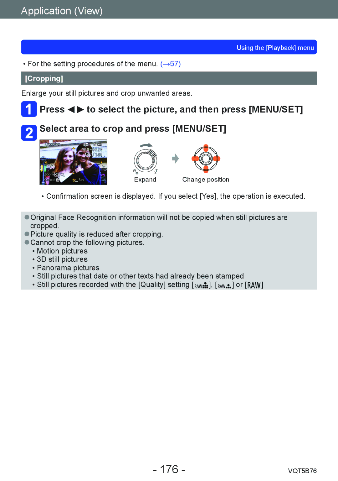 Panasonic DMC-FZ70 owner manual 176, Cropping 