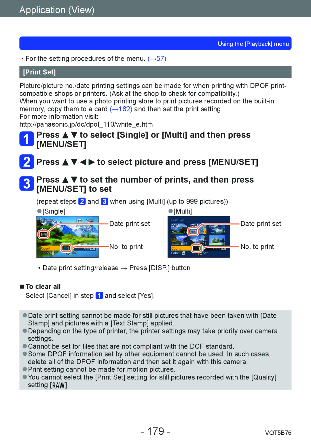 Panasonic DMC-FZ70 owner manual 179, Print Set 