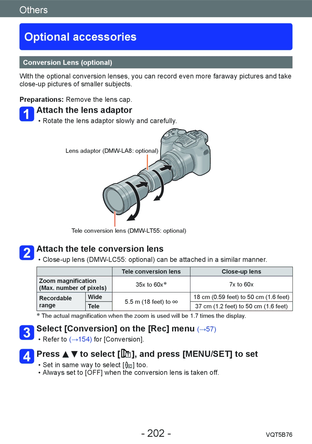 Panasonic DMC-FZ70 owner manual Optional accessories, 202 