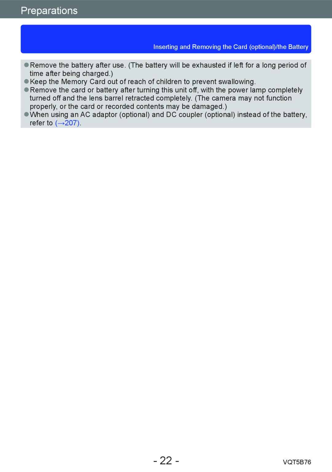 Panasonic DMC-FZ70 owner manual Inserting and Removing the Card optional/the Battery 