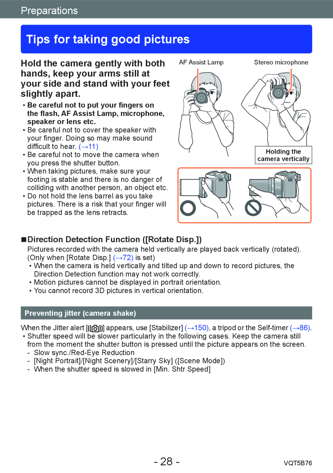 Panasonic DMC-FZ70 owner manual Tips for taking good pictures, Hold the camera gently with both AF Assist Lamp 