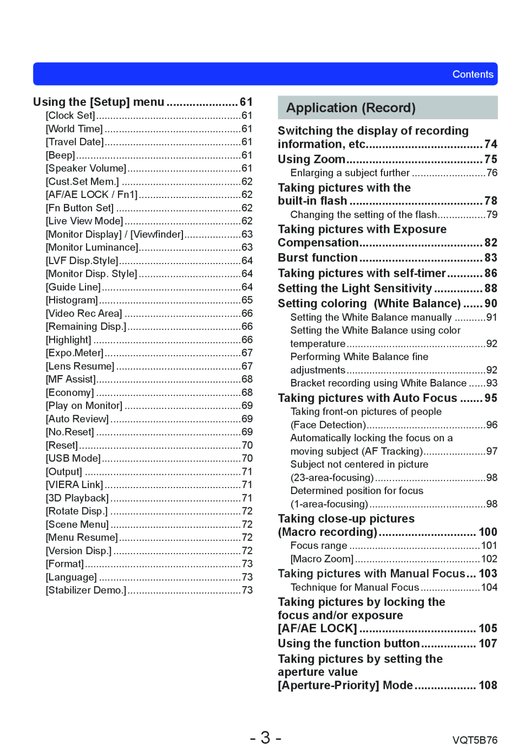 Panasonic DMC-FZ70 owner manual Application Record 