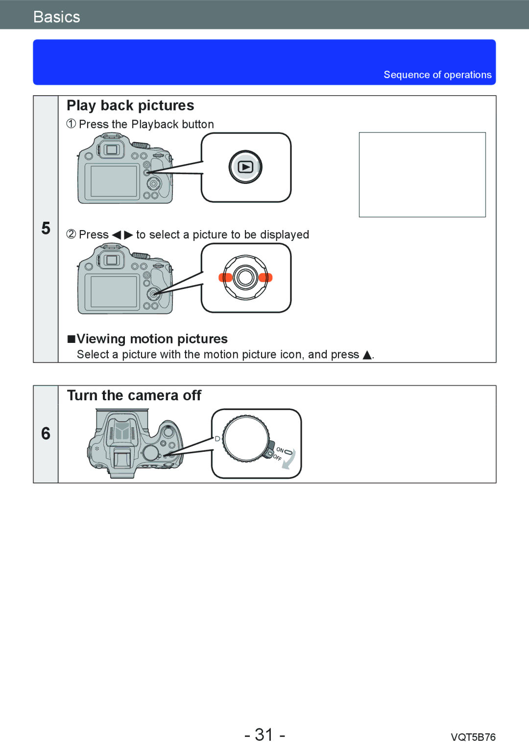 Panasonic DMC-FZ70 owner manual Play back pictures, Turn the camera off, Viewing motion pictures 