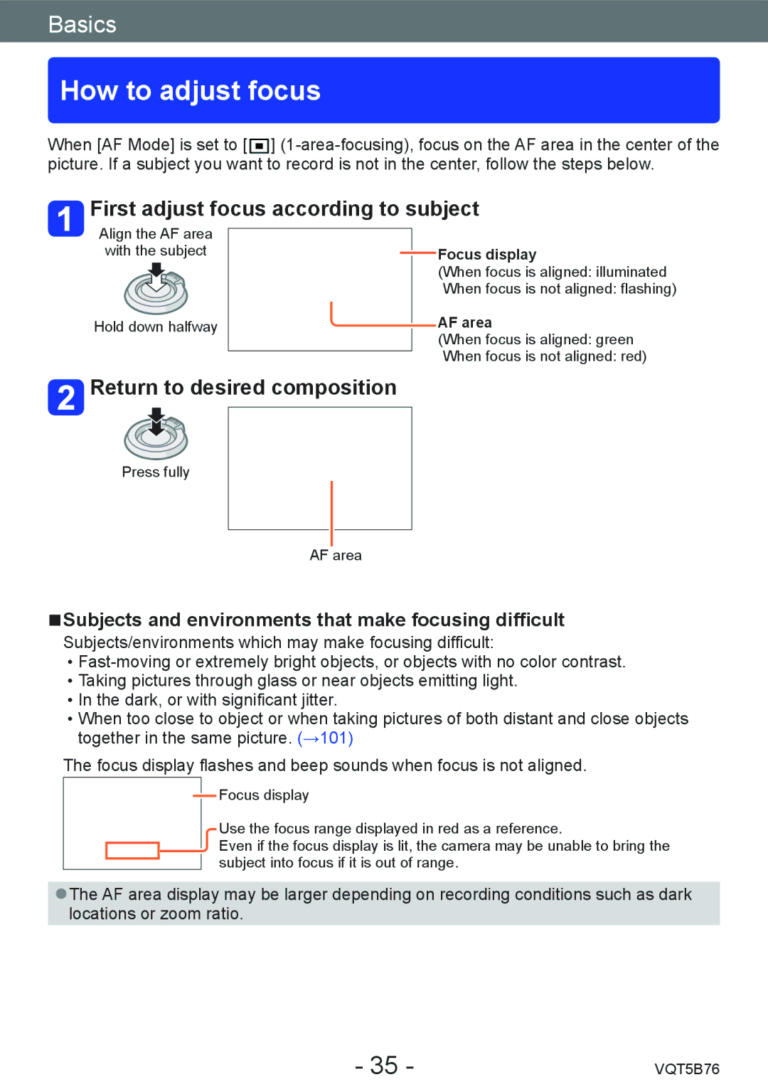 Panasonic DMC-FZ70 owner manual How to adjust focus, First adjust focus according to subject, Return to desired composition 