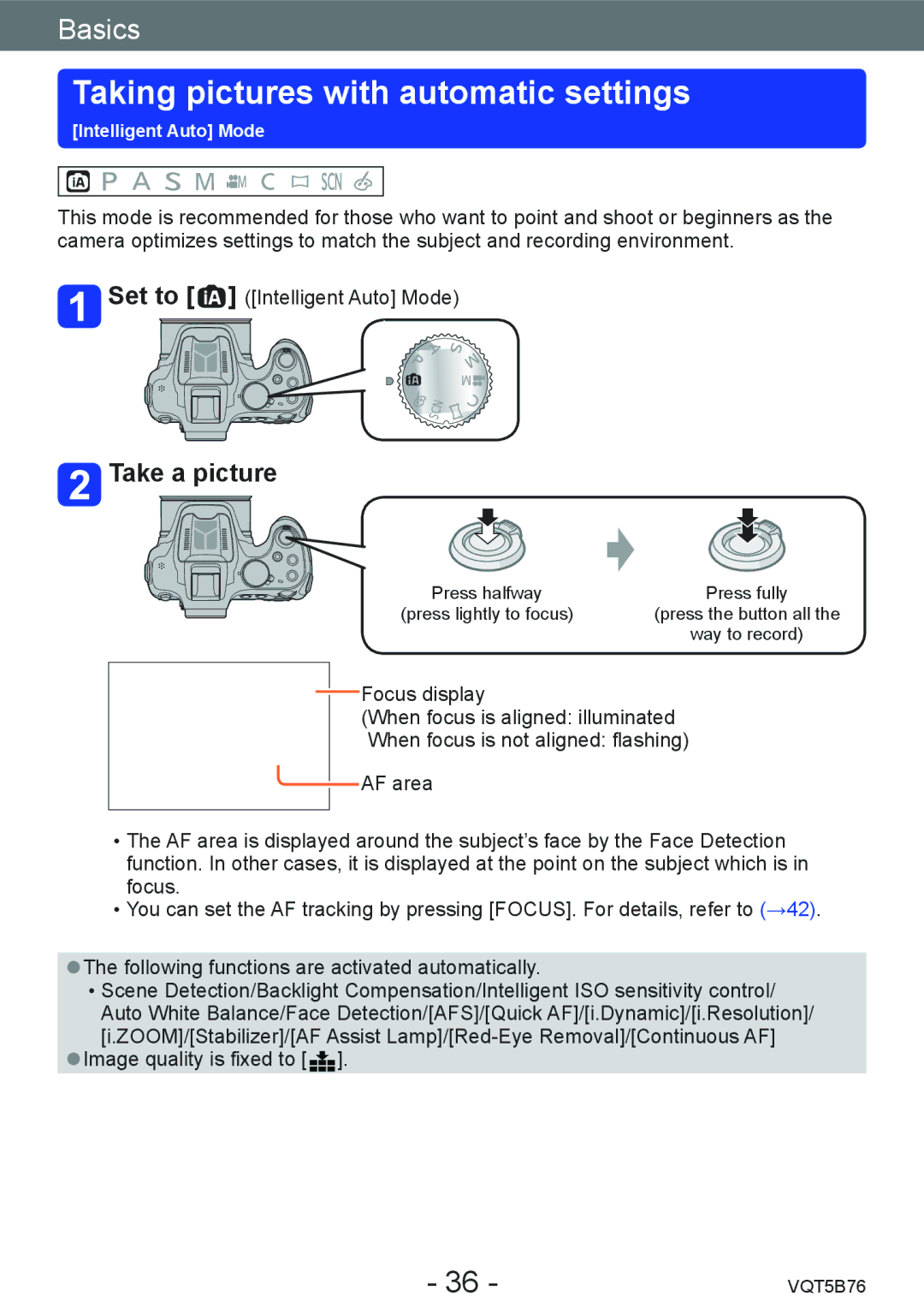 Panasonic DMC-FZ70 owner manual Taking pictures with automatic settings, Take a picture 