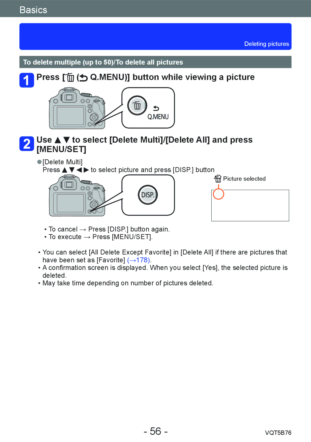 Panasonic DMC-FZ70 owner manual To delete multiple up to 50/To delete all pictures 