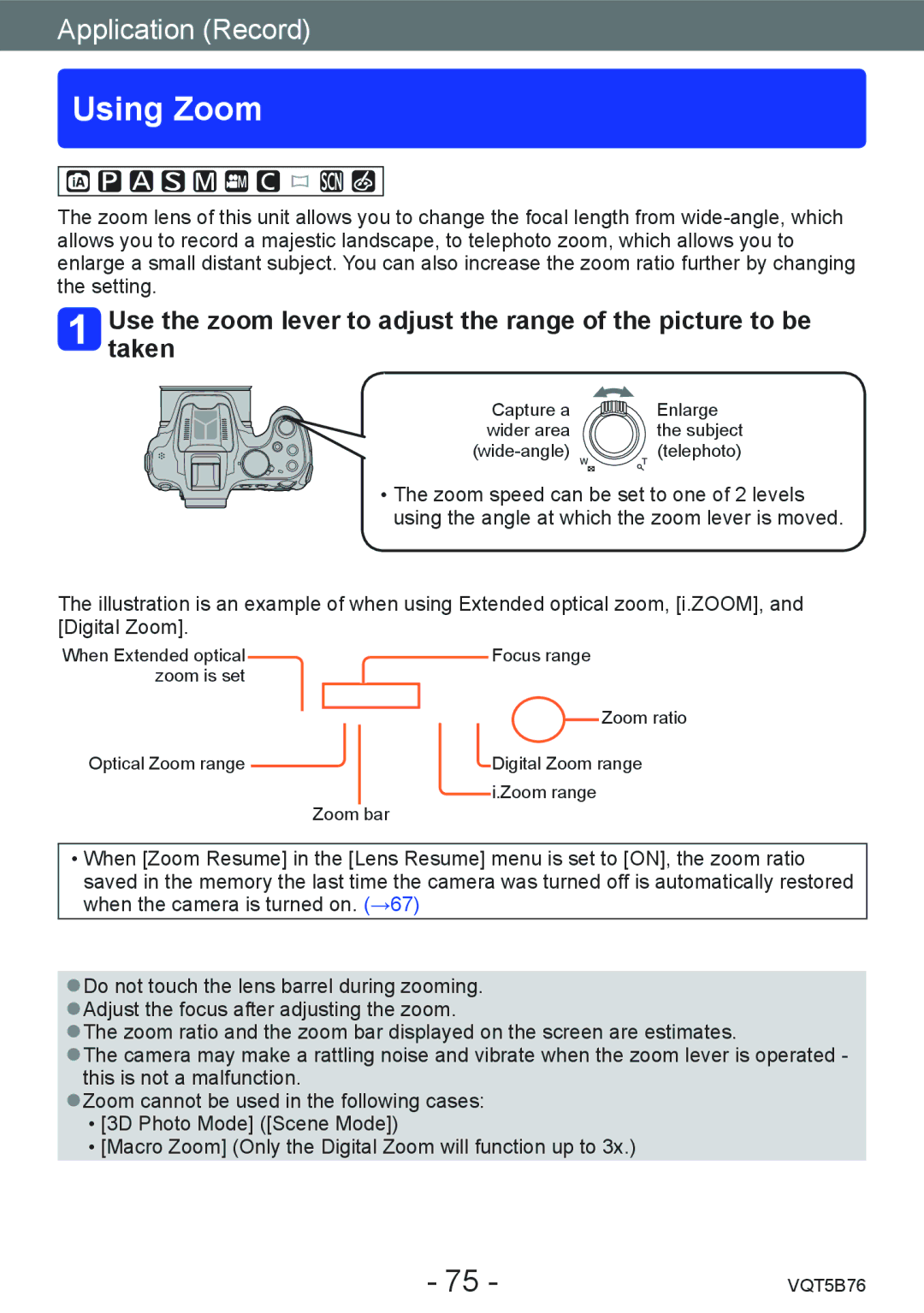 Panasonic DMC-FZ70 owner manual Using Zoom 