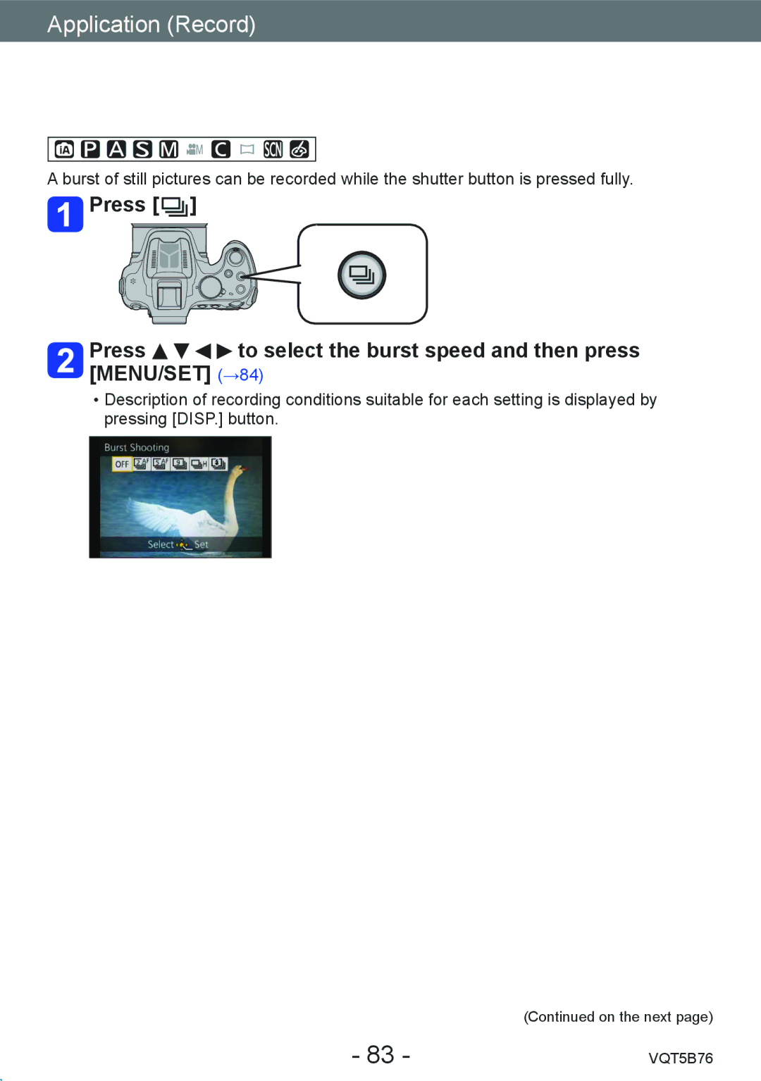 Panasonic DMC-FZ70 owner manual Burst function 