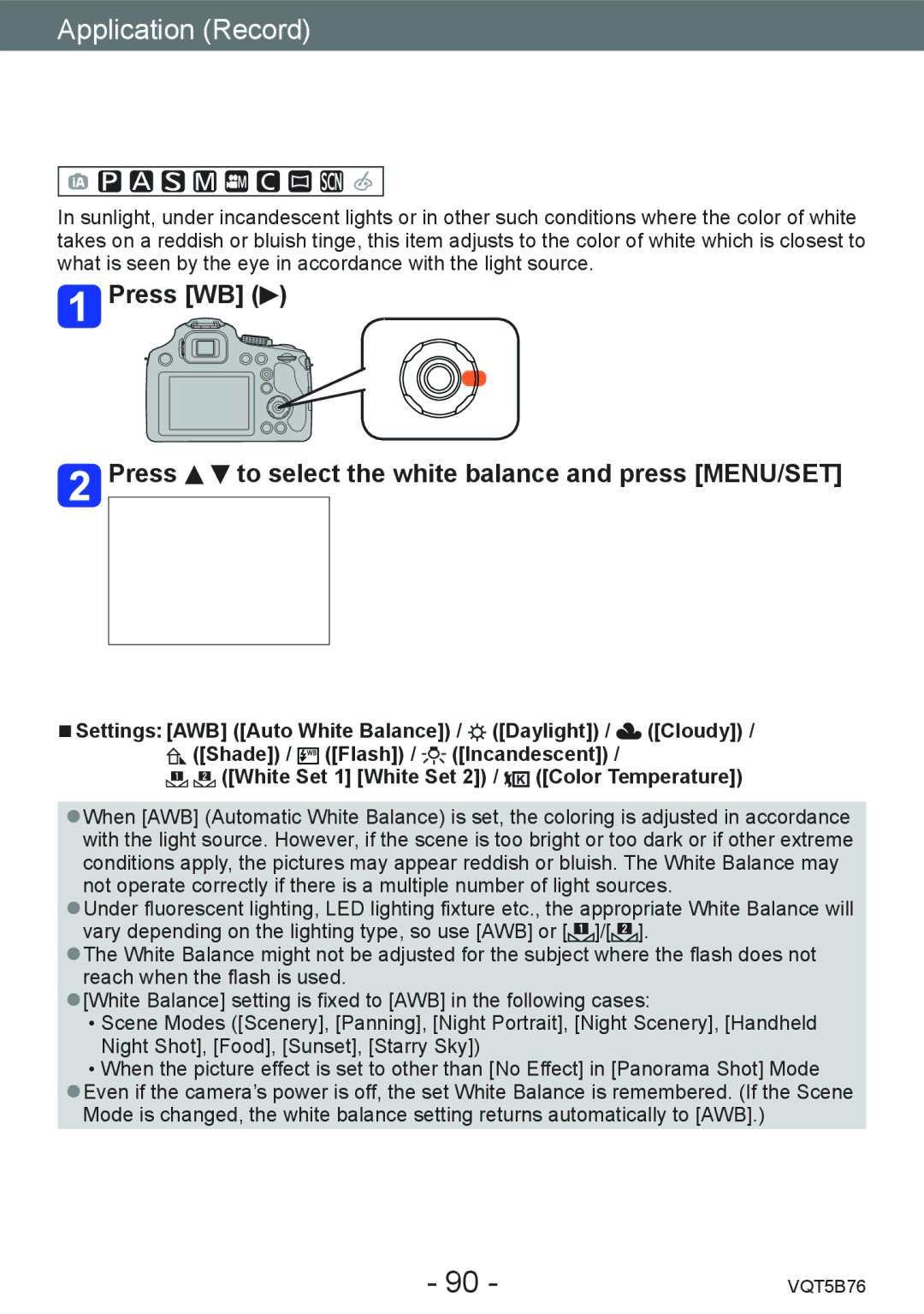 Panasonic DMC-FZ70 owner manual Setting coloring White Balance 