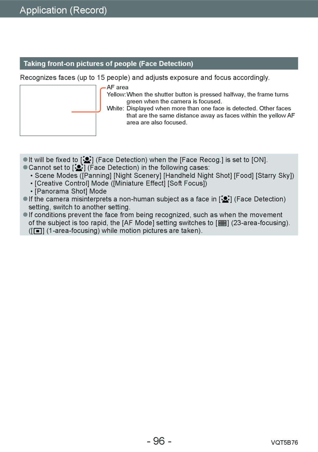 Panasonic DMC-FZ70 owner manual Taking front-on pictures of people Face Detection 