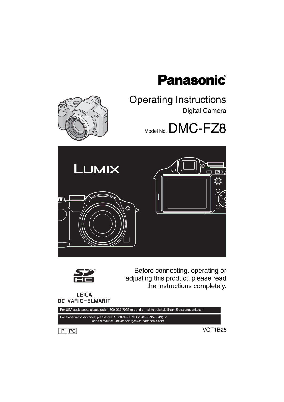 Panasonic DMCFZ8K, DMC-FZ8 operating instructions Operating Instructions 