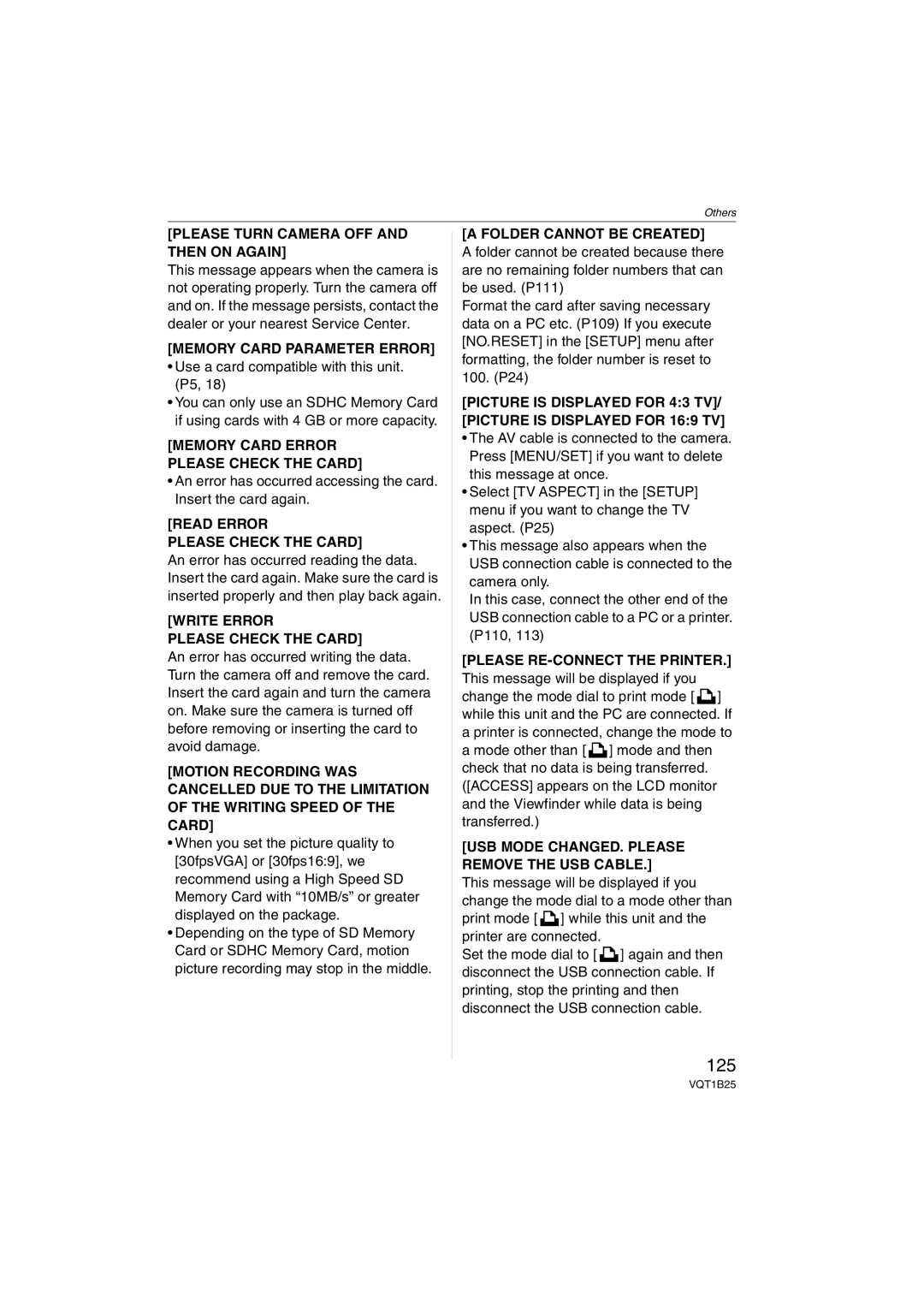 Panasonic DMCFZ8K, DMC-FZ8 operating instructions 125 