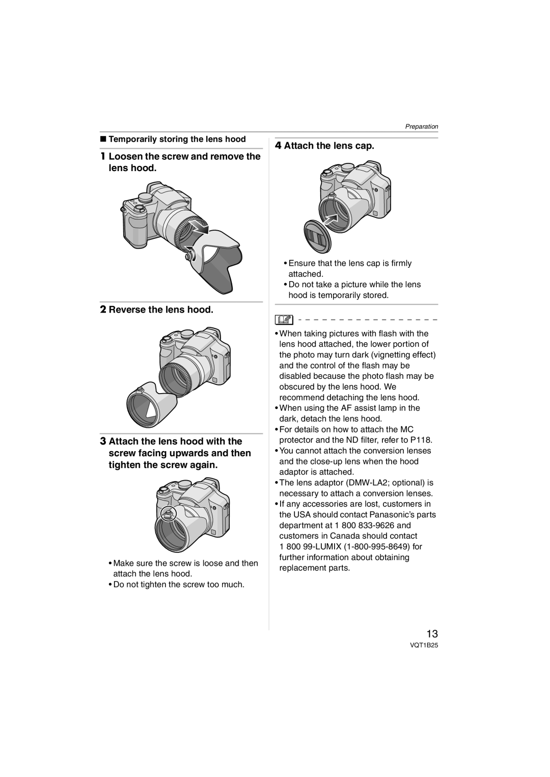 Panasonic DMCFZ8K, DMC-FZ8 operating instructions Temporarily storing the lens hood 