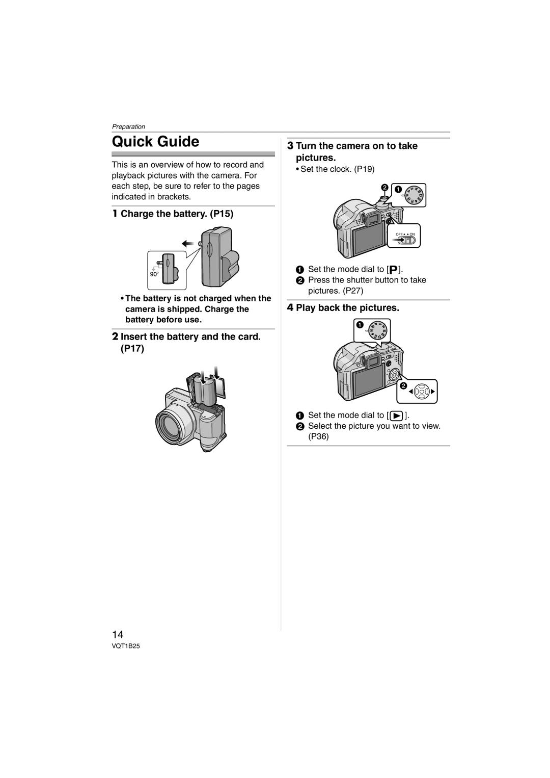 Panasonic DMC-FZ8, DMCFZ8K Quick Guide, Charge the battery. P15, Play back the pictures, Set the clock. P19 