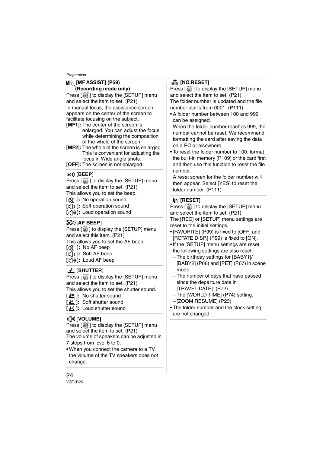 Panasonic DMC-FZ8, DMCFZ8K operating instructions AF Beep, Shutter, Volume, Reset 