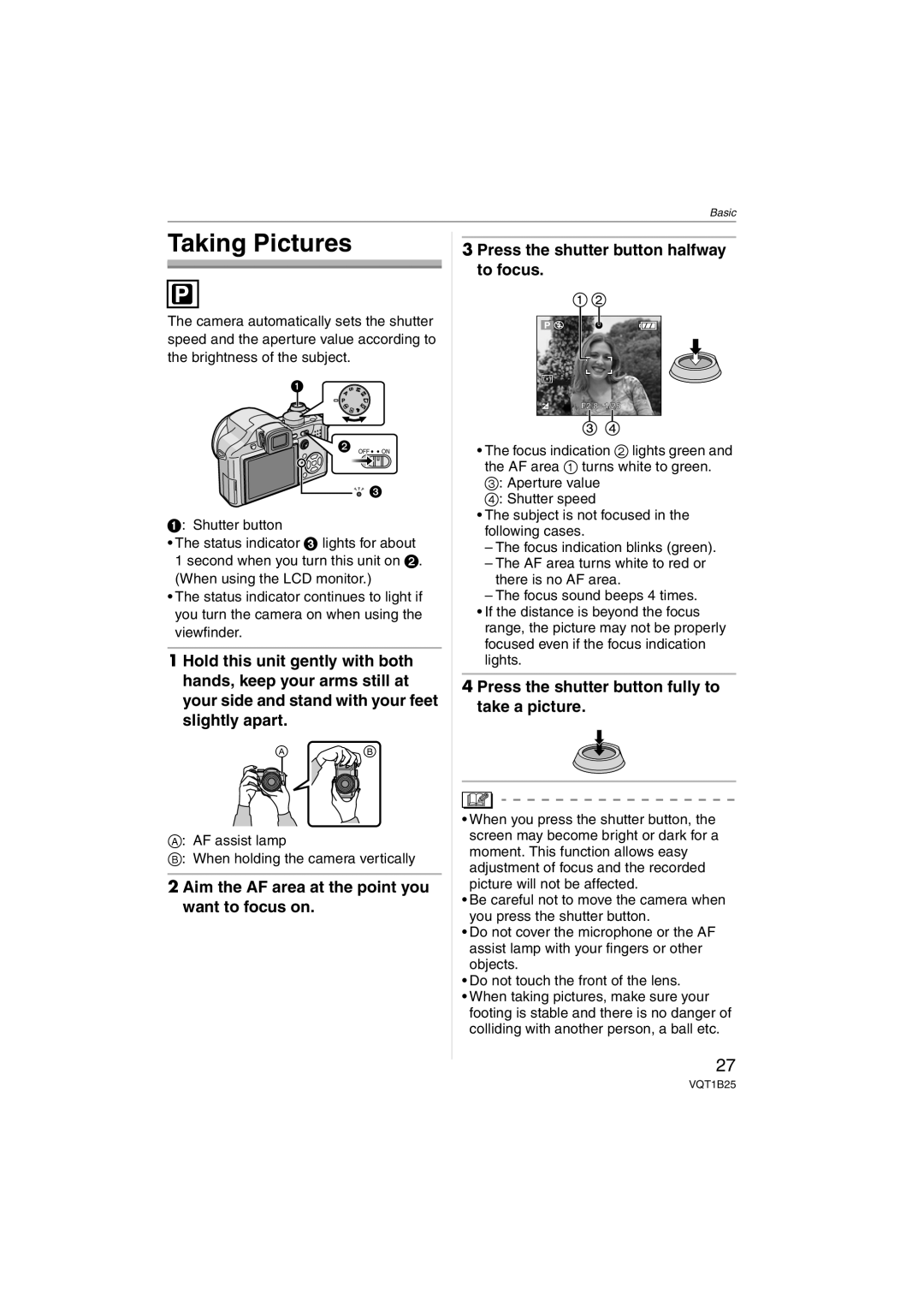 Panasonic DMCFZ8K, DMC-FZ8 operating instructions Taking Pictures, Press the shutter button fully to take a picture 