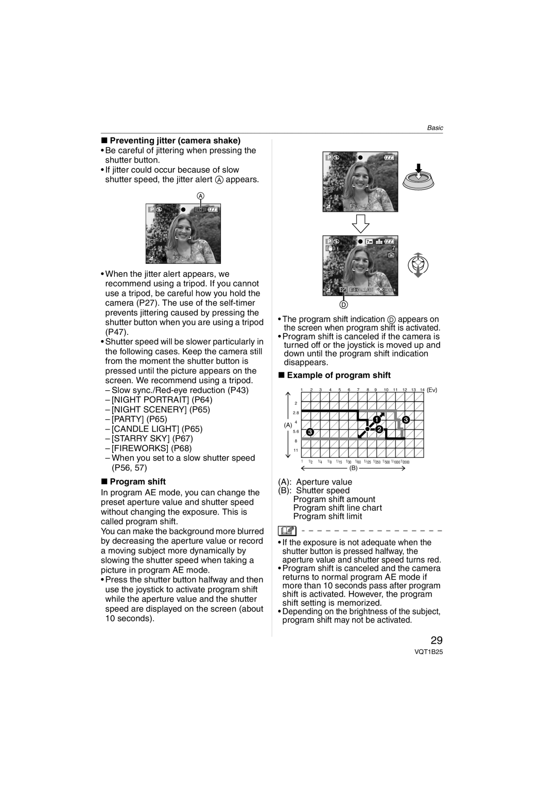 Panasonic DMCFZ8K, DMC-FZ8 operating instructions Preventing jitter camera shake, Program shift, Example of program shift 