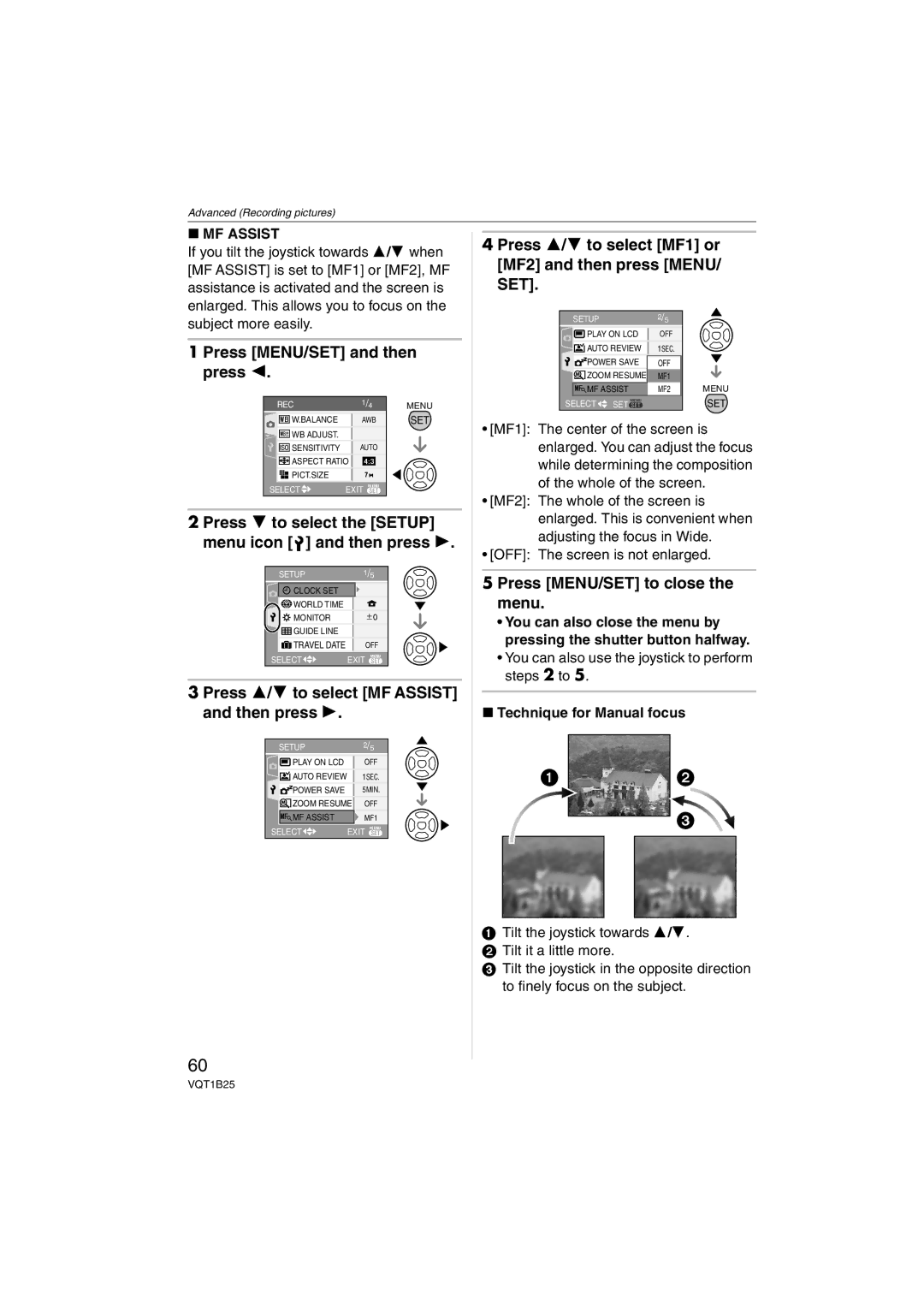 Panasonic DMC-FZ8, DMCFZ8K Press MENU/SET and then press, Press 4 to select the Setup menu icon and then press, MF Assist 