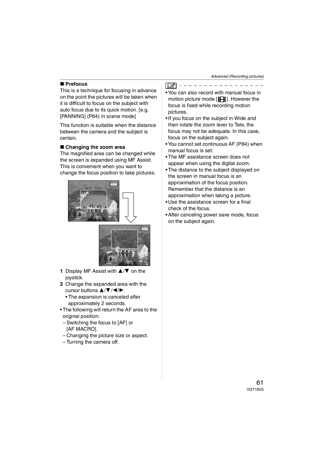 Panasonic DMCFZ8K, DMC-FZ8 operating instructions Prefocus, Changing the zoom area 