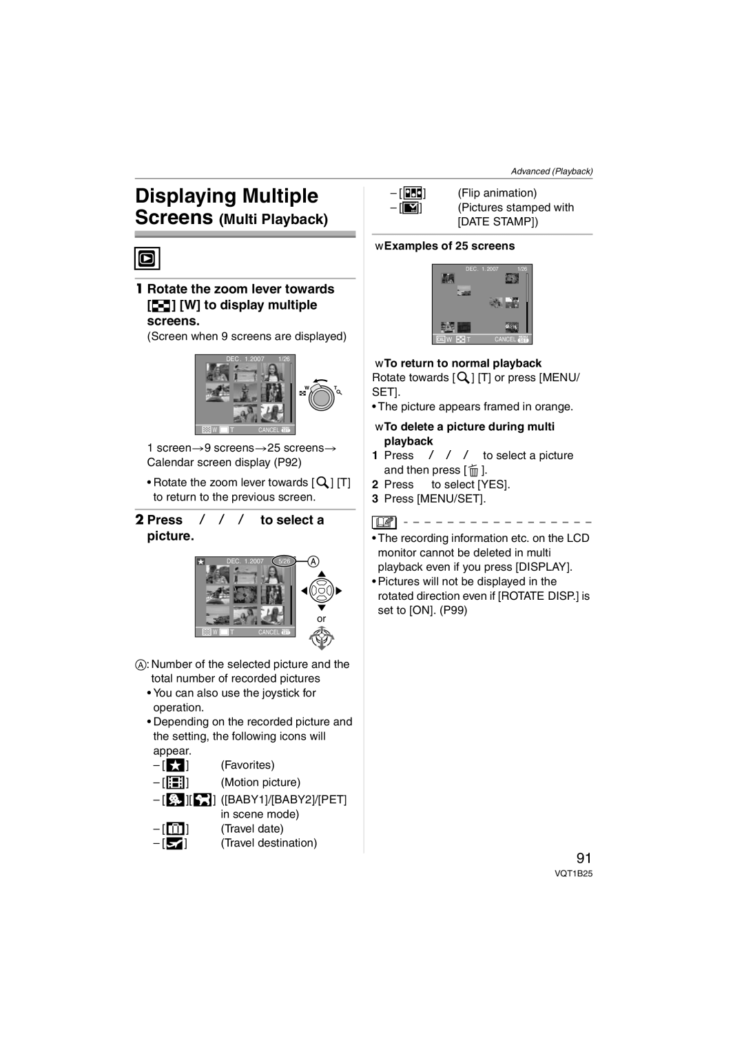 Panasonic DMCFZ8K, DMC-FZ8 Displaying Multiple, Rotate the zoom lever towards W to display multiple screens 