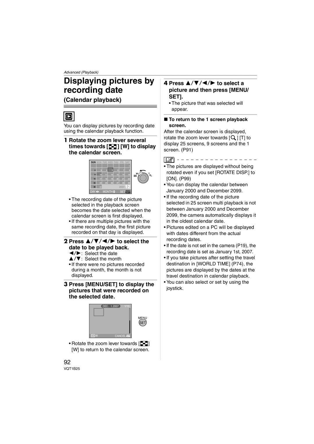 Panasonic DMC-FZ8, DMCFZ8K Displaying pictures by recording date, Press 3/4/2/1 to select the date to be played back 