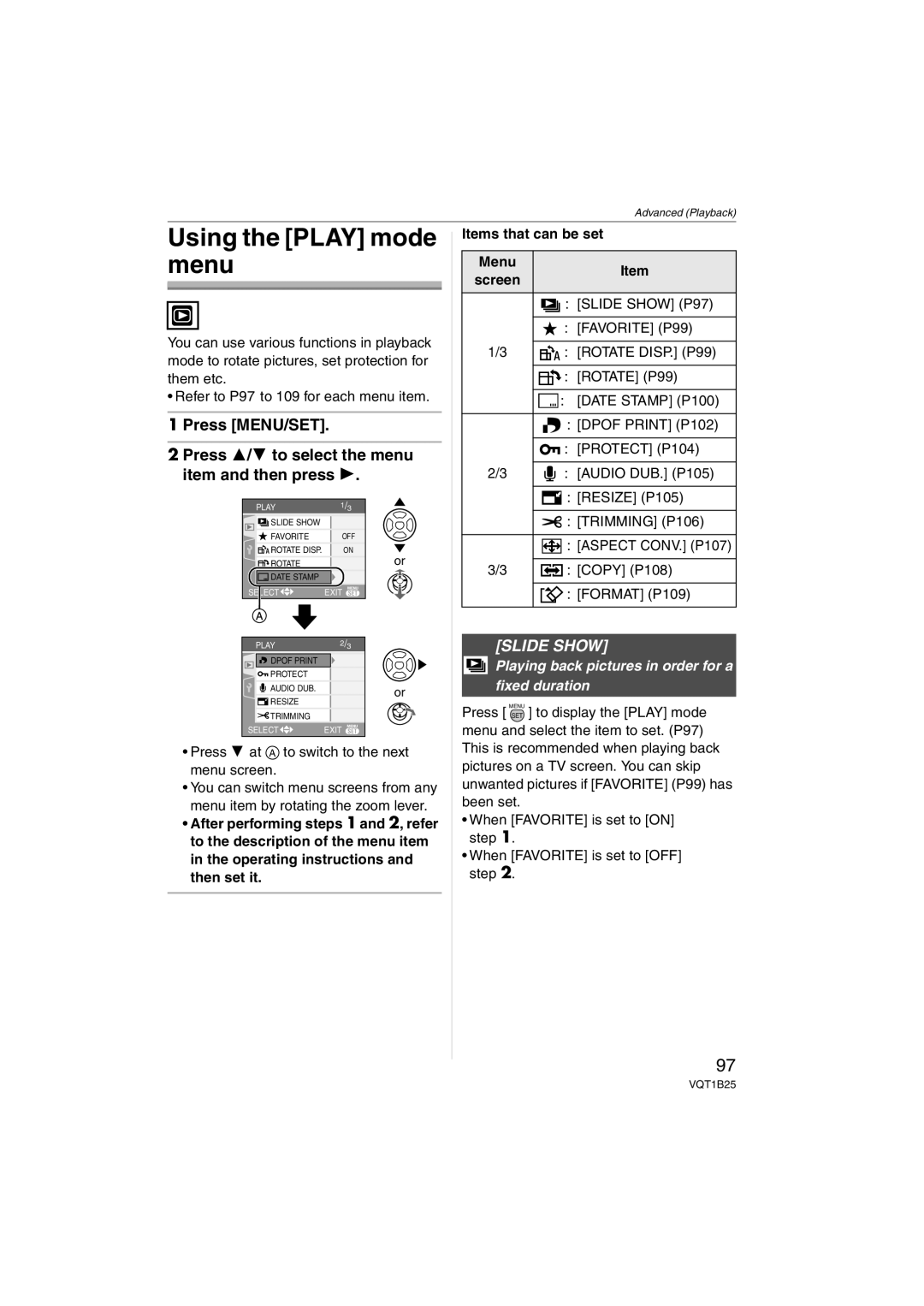 Panasonic DMCFZ8K, DMC-FZ8 Using the Play mode menu, Slide Show, Playing back pictures in order for a fixed duration 