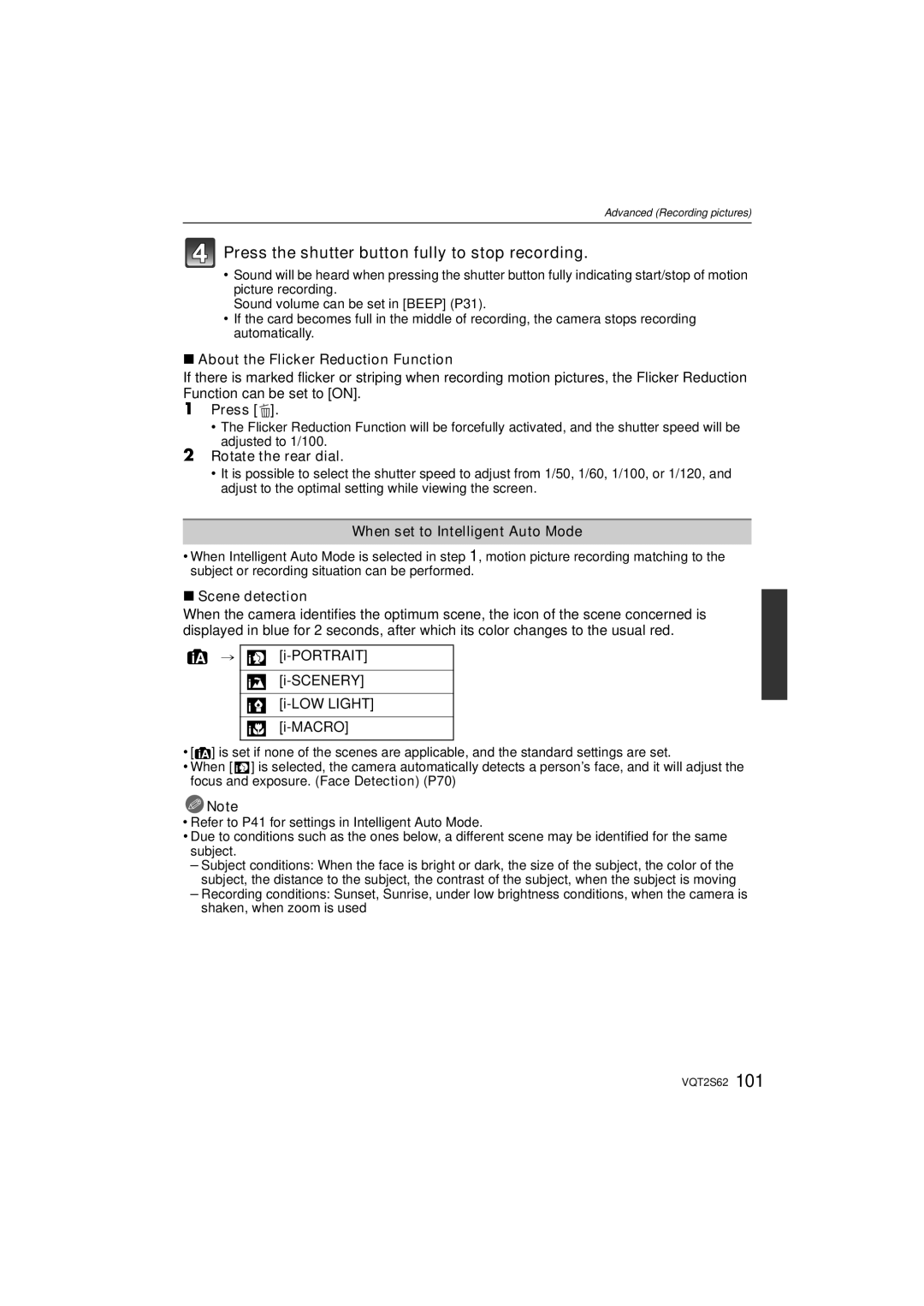 Panasonic DMC-G10K operating instructions Press the shutter button fully to stop recording 