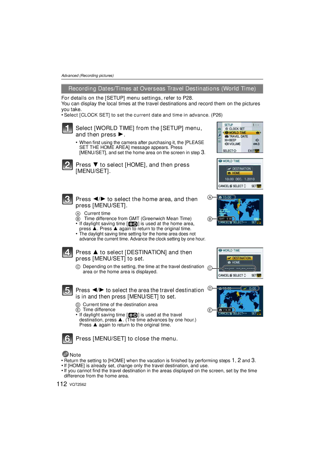 Panasonic DMC-G10K operating instructions Select World Time from the Setup menu, and then press 