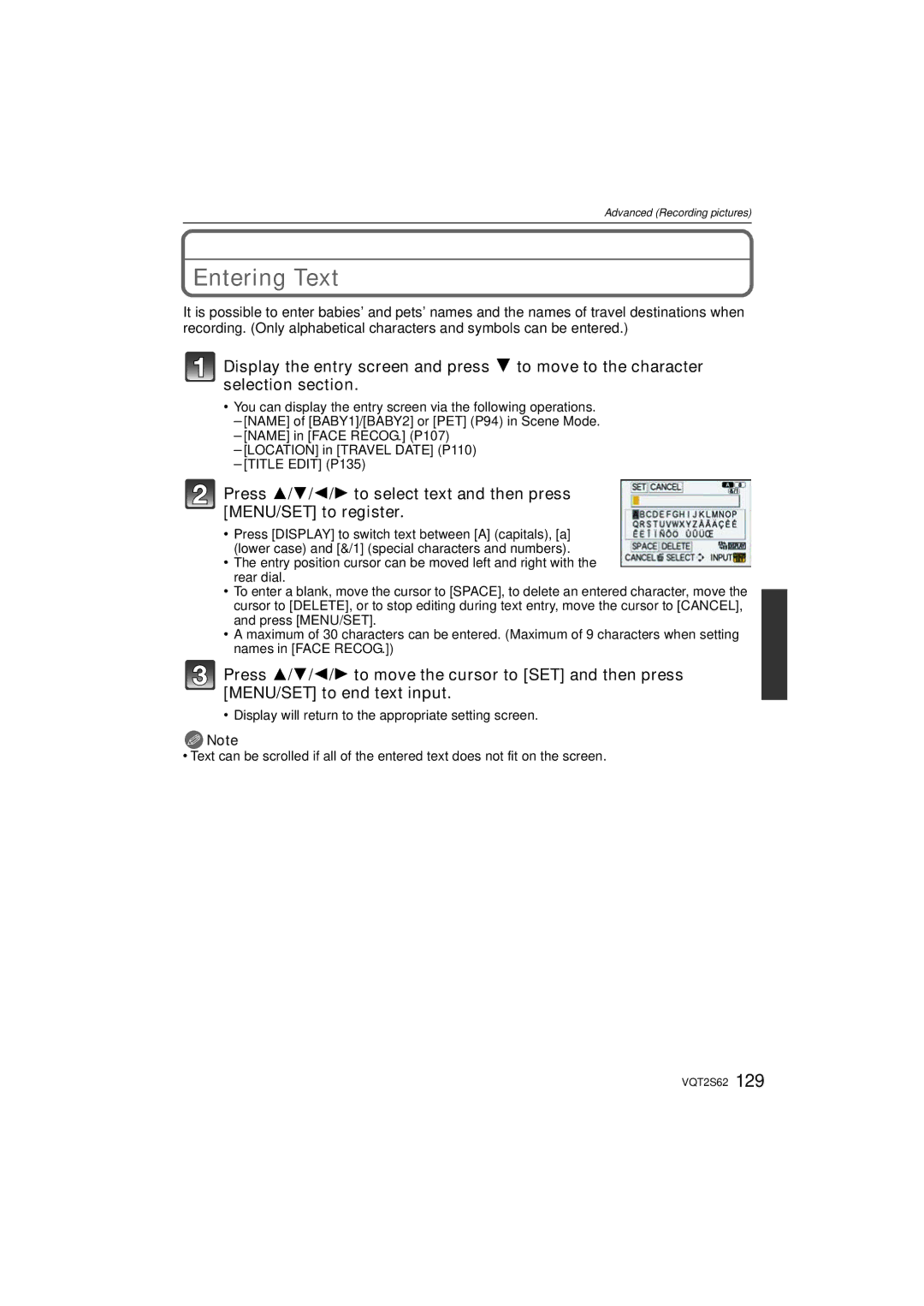 Panasonic DMC-G10K operating instructions Entering Text 