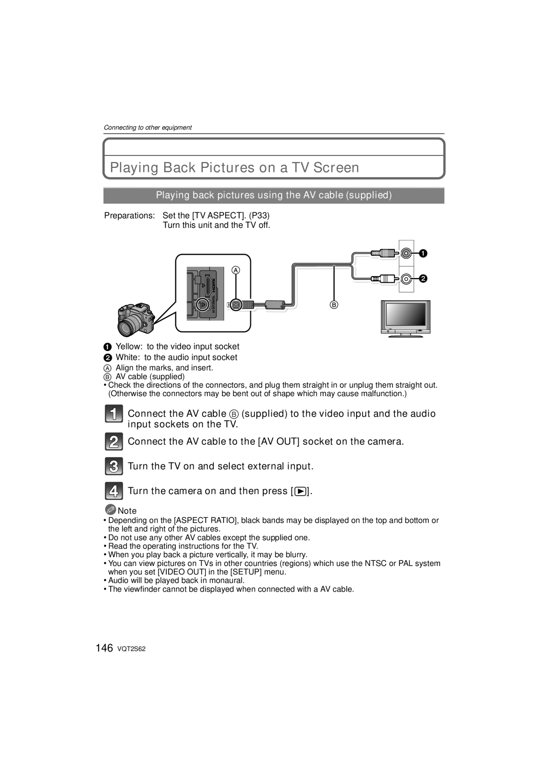 Panasonic DMC-G10K Playing Back Pictures on a TV Screen, Playing back pictures using the AV cable supplied 