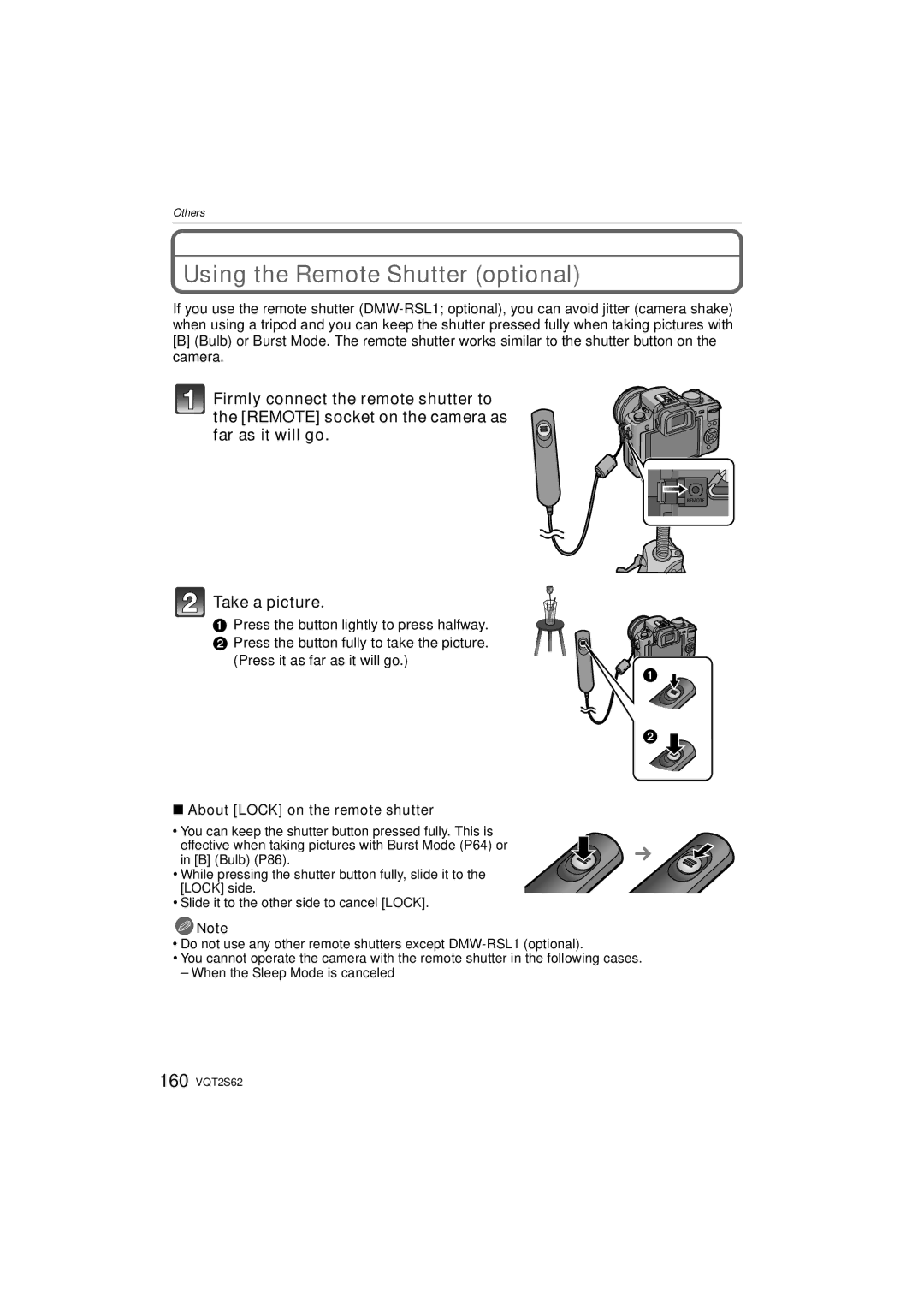 Panasonic DMC-G10K operating instructions Using the Remote Shutter optional, About Lock on the remote shutter 