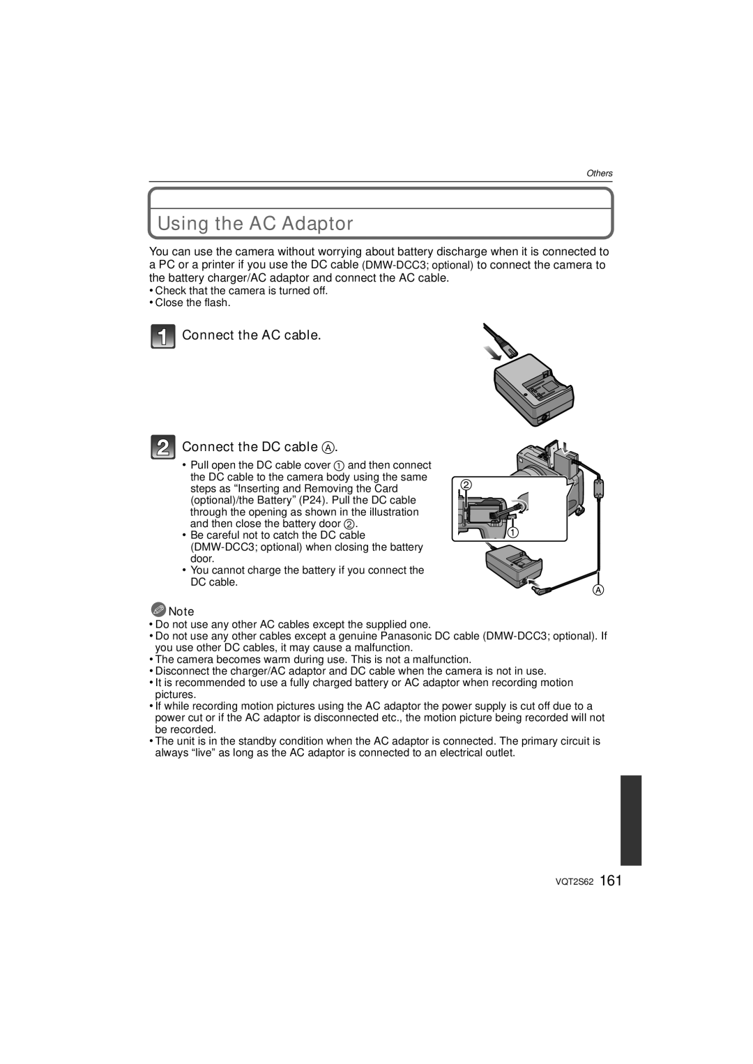 Panasonic DMC-G10K operating instructions Using the AC Adaptor, Connect the AC cable Connect the DC cable a 