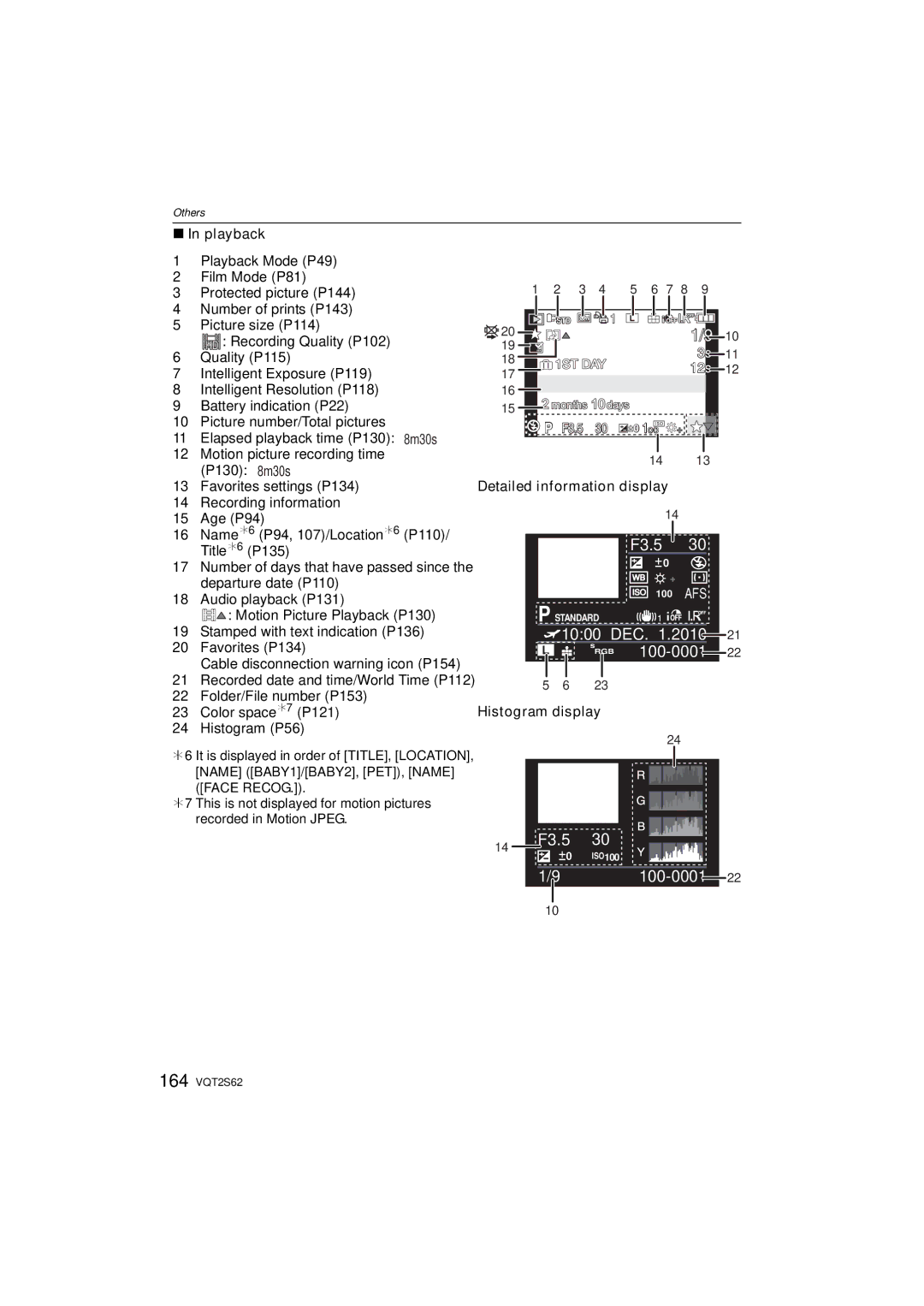 Panasonic DMC-G10K operating instructions Playback, Detailed information display, Histogram display 