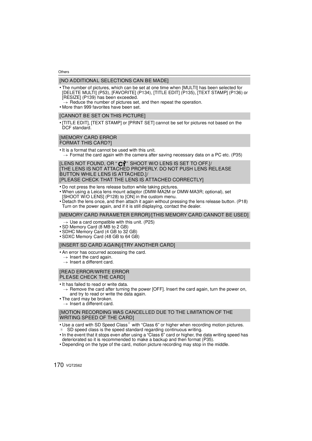 Panasonic DMC-G10K operating instructions No Additional Selections can be Made, Cannot be SET on this Picture 