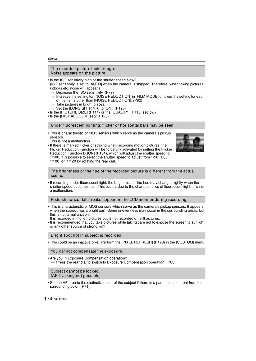 Panasonic DMC-G10K Recorded picture looks rough Noise appears on the picture, Bright spot not in subject is recorded 