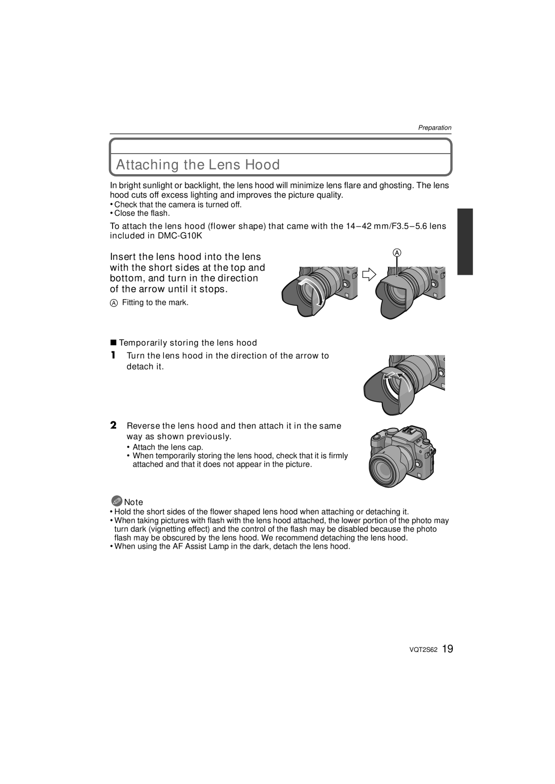 Panasonic DMC-G10K operating instructions Attaching the Lens Hood 