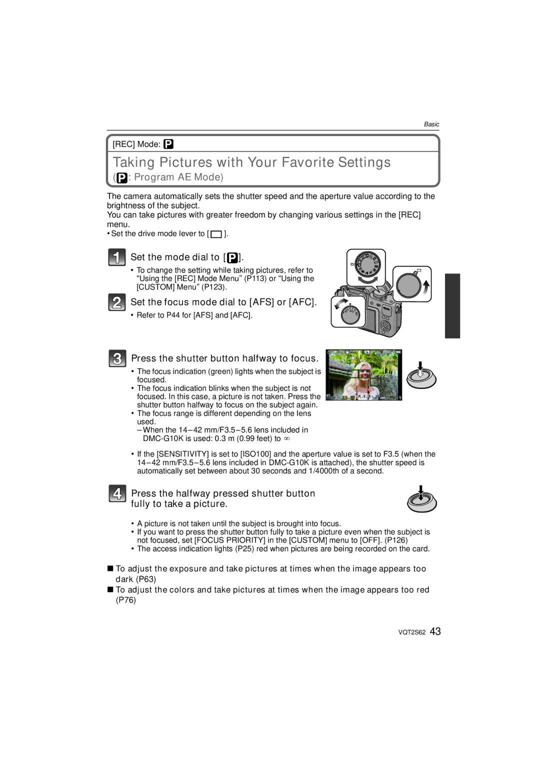 Panasonic DMC-G10K operating instructions Taking Pictures with Your Favorite Settings, Set the mode dial to, REC Mode ³ 