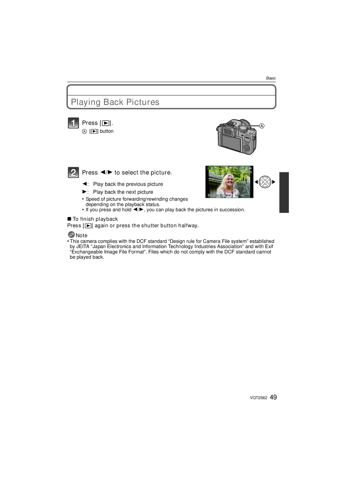 Panasonic DMC-G10K operating instructions Playing Back Pictures, Press 2/1 to select the picture 