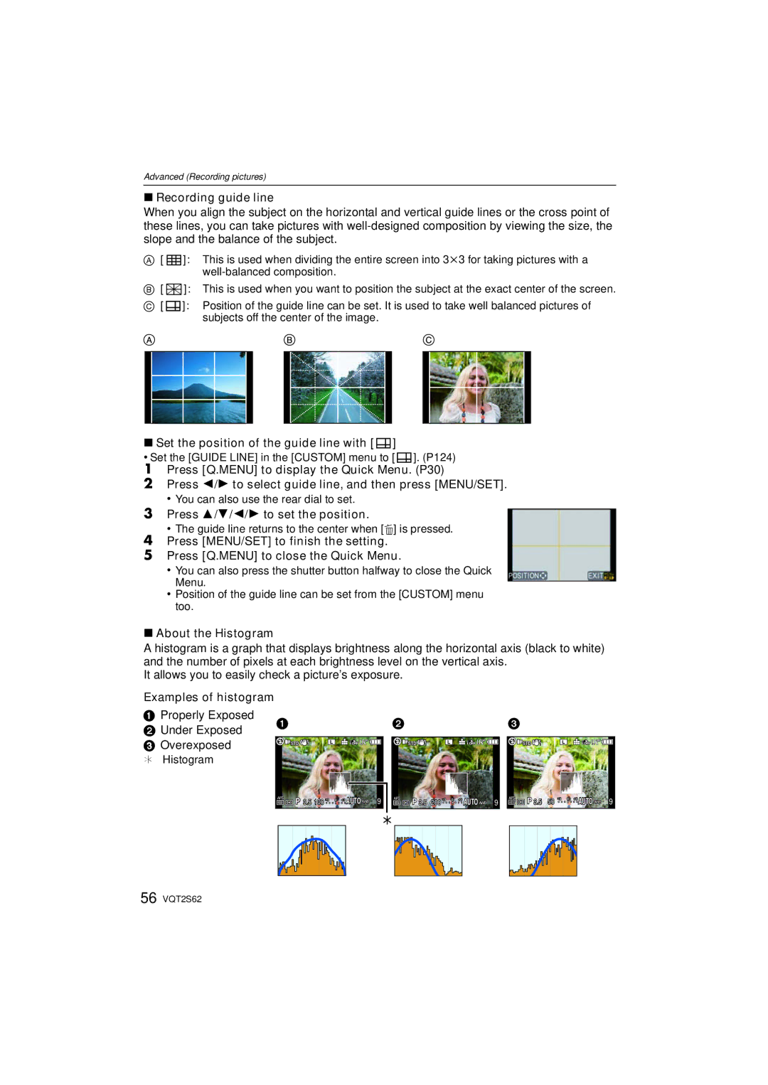 Panasonic DMC-G10K Recording guide line, Set the position of the guide line with, Press 3/4/2/1 to set the position 