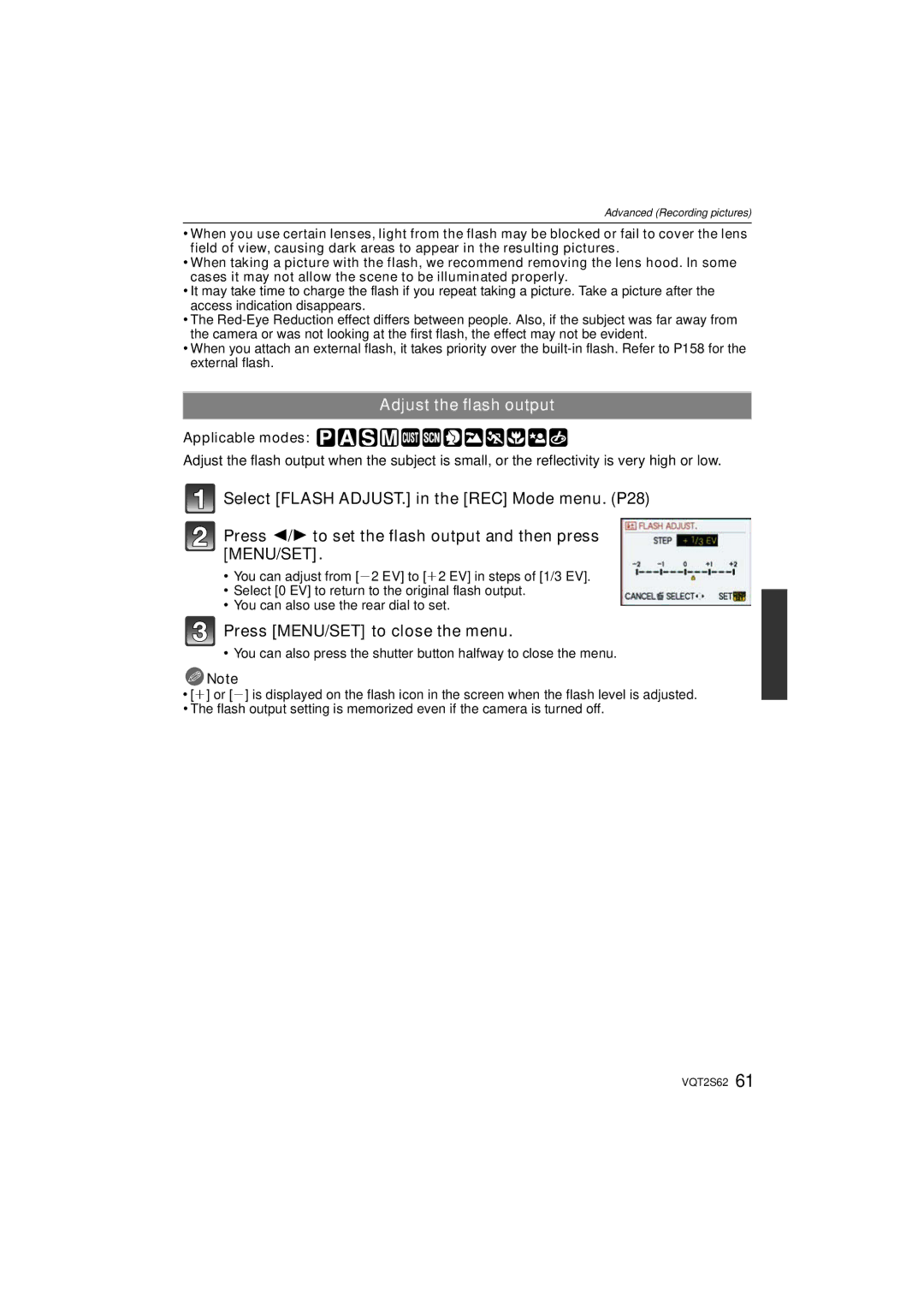 Panasonic DMC-G10K operating instructions Adjust the flash output, Applicable modes 