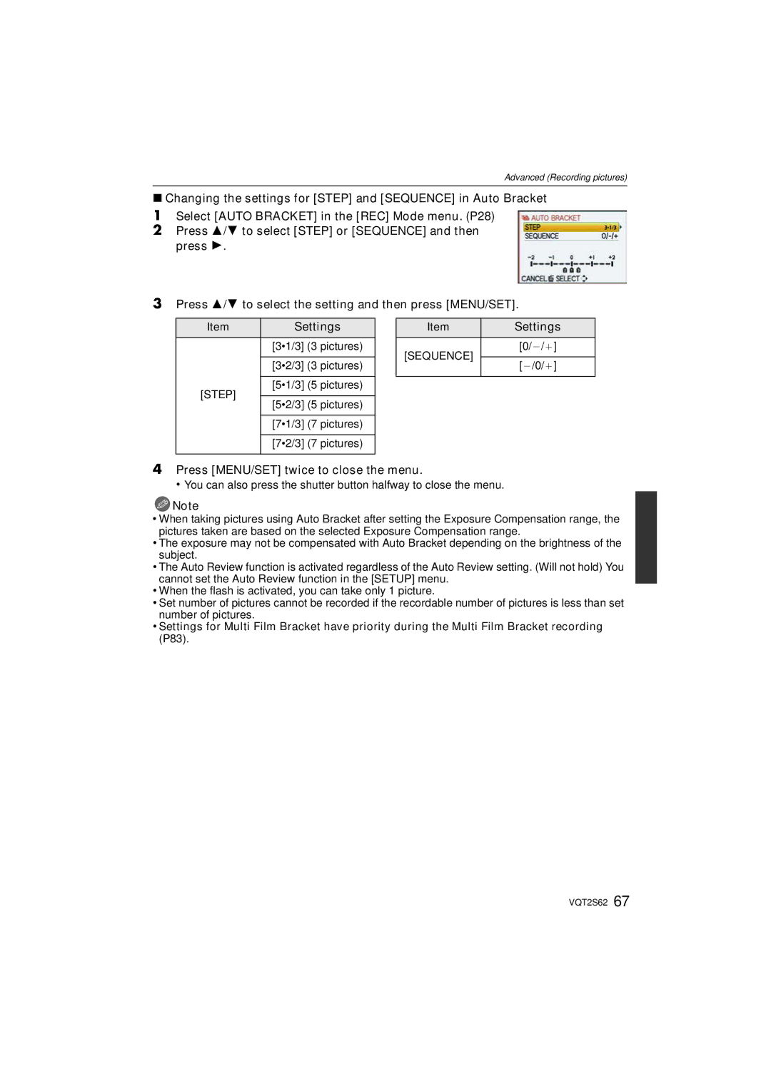 Panasonic DMC-G10K operating instructions Settings, Press MENU/SET twice to close the menu 